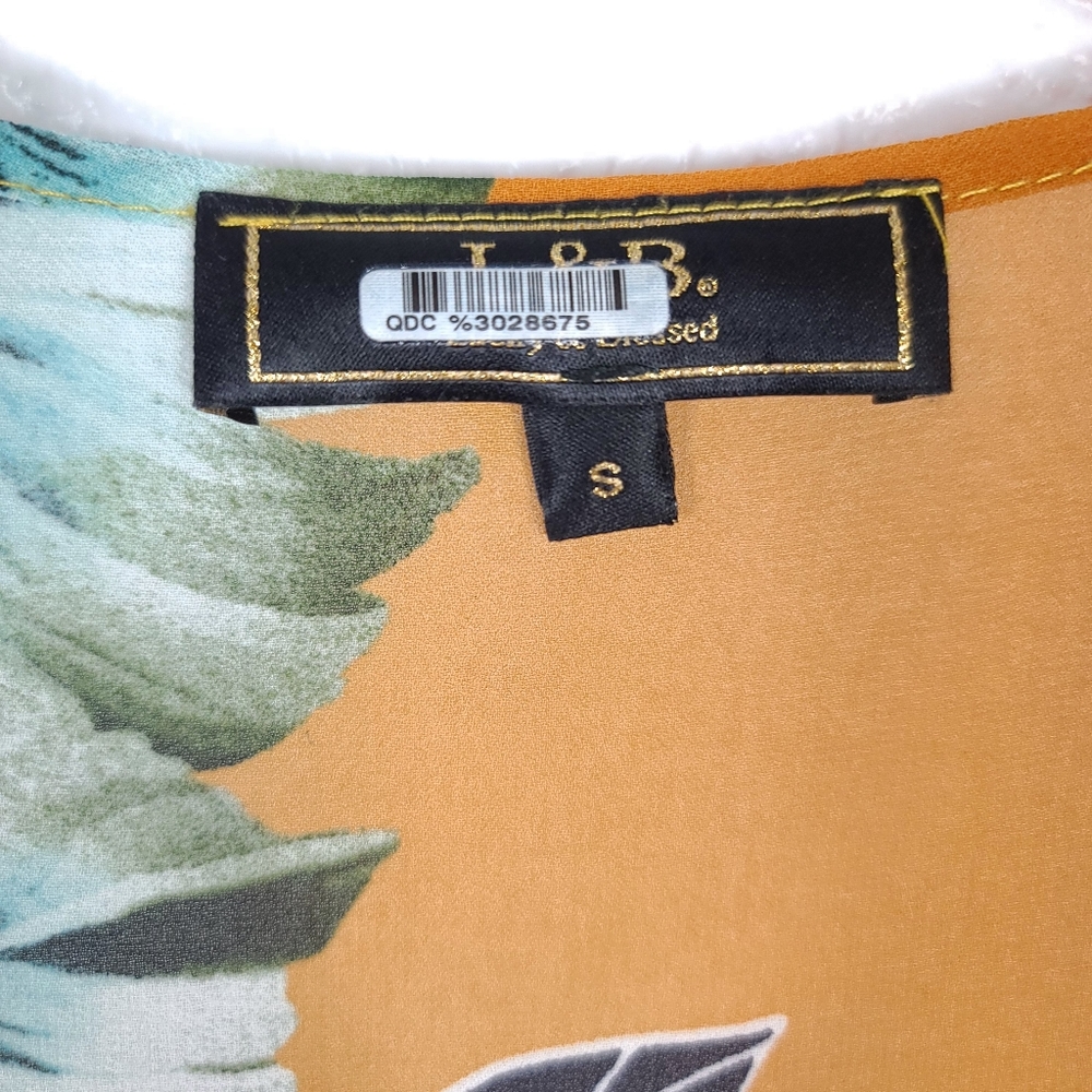 L&B Sheer Floral Kimono Cardigan – Orange Green Boho Resort Style – Small - Picture 5 of 9